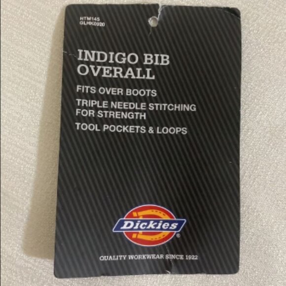 DICKIES Men’s Indigo Bib Overalls Carpenter's Blue Denim Jeans Size 42x30 - Picture 8 of 9